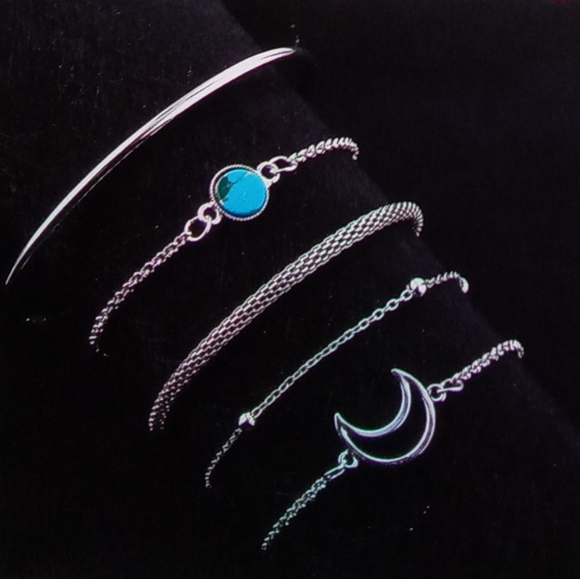 5Pcs Silver Plated Layered Turquoise Bracelet - Picture 2 of 4